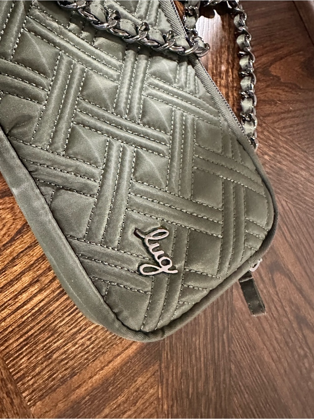 Lug Quilted Olive Green Chain Strap Crossbody Bag